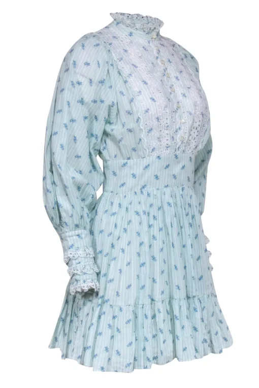 byTimo - Blue Floral Long Sleeve w/ Eyelet Lace Detail Dress Sz XS