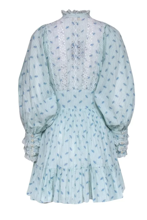 byTimo - Blue Floral Long Sleeve w/ Eyelet Lace Detail Dress Sz XS