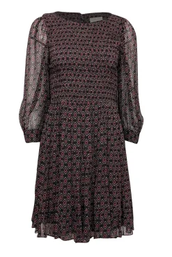 Caballero - Black, Cream & Pink Geometric Print Long Sleeve Dress Sz S