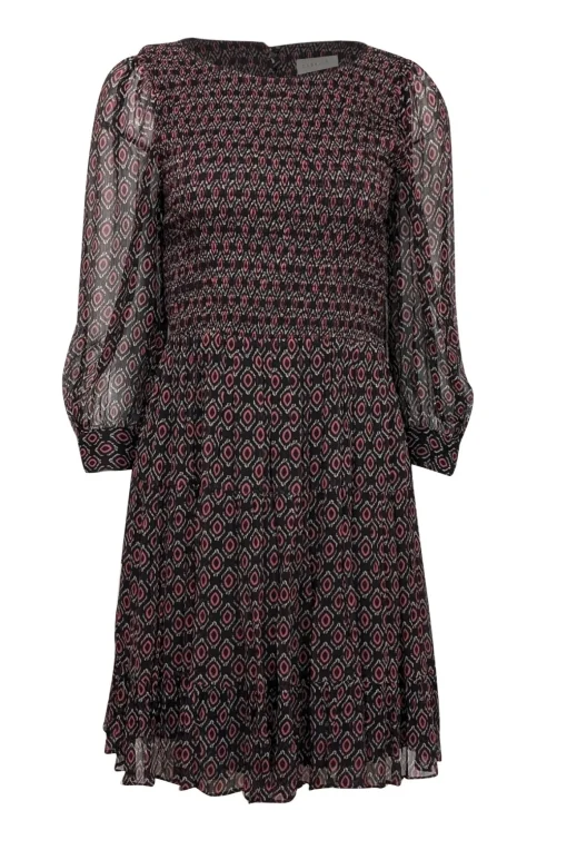 Caballero - Black, Cream & Pink Geometric Print Long Sleeve Dress Sz S