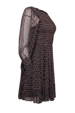 Caballero - Black, Cream & Pink Geometric Print Long Sleeve Dress Sz S