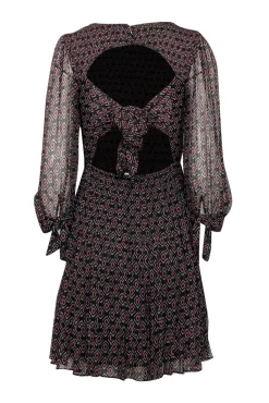 Caballero - Black, Cream & Pink Geometric Print Long Sleeve Dress Sz S