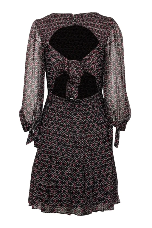 Caballero - Black, Cream & Pink Geometric Print Long Sleeve Dress Sz S