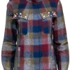 Cabi - Maroon, Green, & Blue Plaid Print Jacket w/ Pearl Accent Sz M