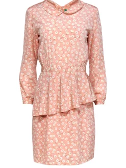 Cacharel - Light Pink Floral Peter Pan Collar Peplum Dress Sz S