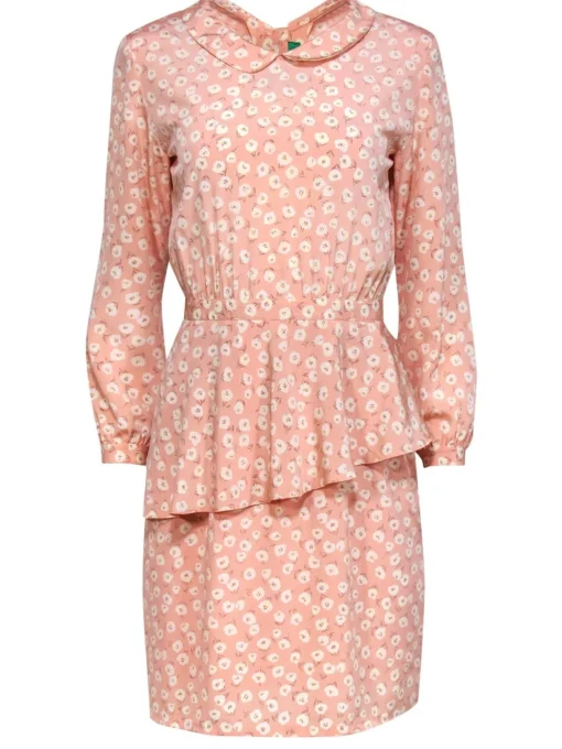 Cacharel - Light Pink Floral Peter Pan Collar Peplum Dress Sz S