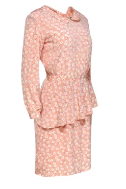Cacharel - Light Pink Floral Peter Pan Collar Peplum Dress Sz S