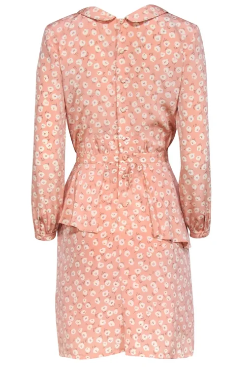 Cacharel - Light Pink Floral Peter Pan Collar Peplum Dress Sz S