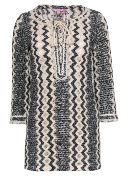 Calypso - Beige & Black Knit Lace-Up Long Sleeve "Romilly" Tunic Sz S