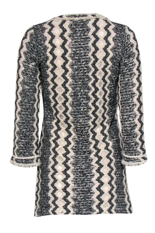 Calypso - Beige & Black Knit Lace-Up Long Sleeve "Romilly" Tunic Sz S