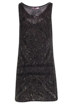 Calypso - Brown Beaded Sleeveless Shift Dress Sz S