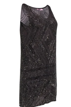 Calypso - Brown Beaded Sleeveless Shift Dress Sz S