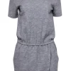 Calypso - Gray Boat Neck Fitted Dress w/ Tulip Hem Sz XS