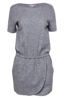 Calypso - Gray Boat Neck Fitted Dress w/ Tulip Hem Sz XS