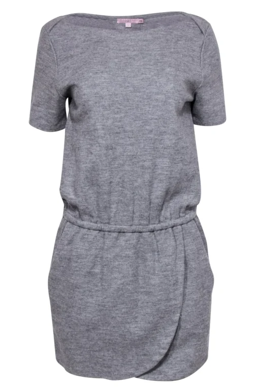 Calypso - Gray Boat Neck Fitted Dress w/ Tulip Hem Sz XS