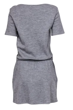 Calypso - Gray Boat Neck Fitted Dress w/ Tulip Hem Sz XS