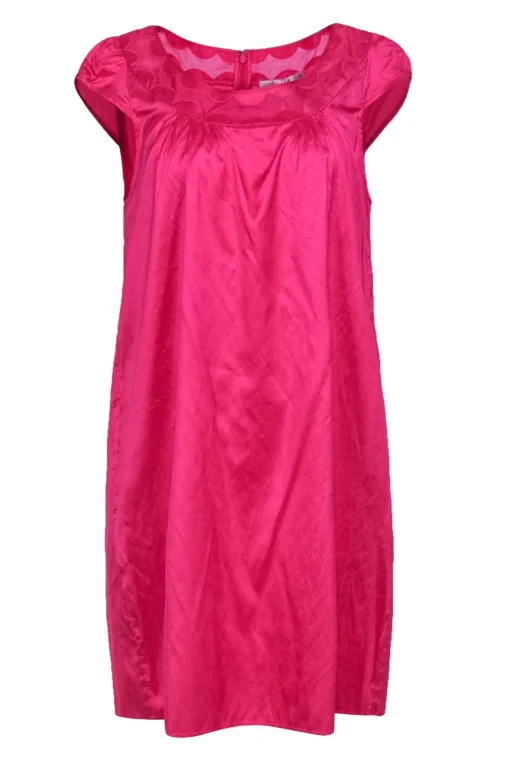 Calypso - Hot Pink Silk Shift Dress w/ Mesh Inserts Sz S