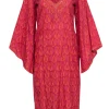 Calypso - Pink & Orange Patterned Cotton Maxi Dress w/ Crochet Trim Sz 0