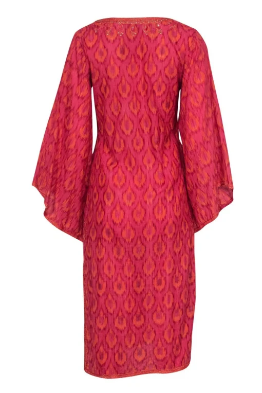 Calypso - Pink & Orange Patterned Cotton Maxi Dress w/ Crochet Trim Sz 0
