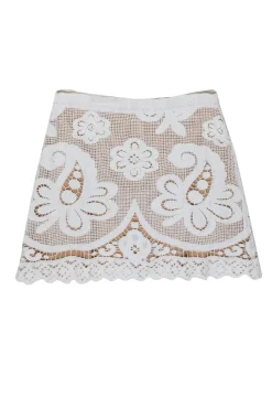 Calypso - White Crochet Lace Skirt Sz S