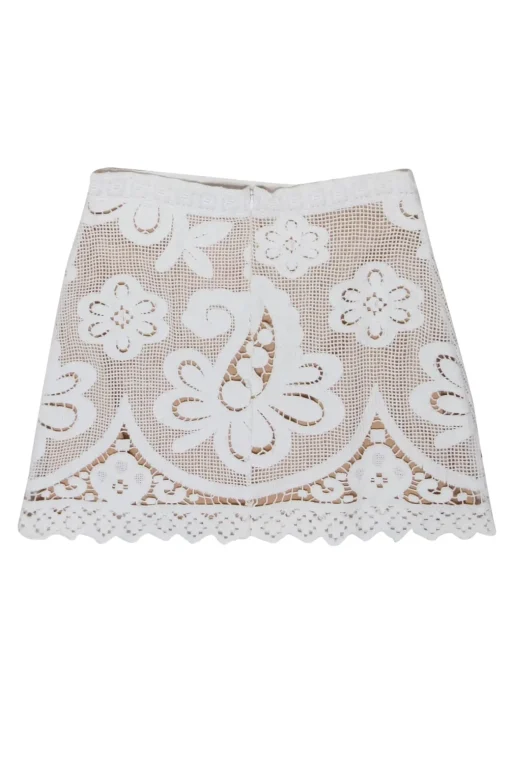 Calypso - White Crochet Lace Skirt Sz S