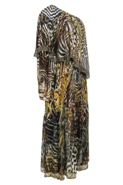 Camilla - Brown Leopard & Tiger Print Off The Shoulder Maxi Dress Sz S