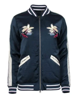Capulet - Navy Bomber Jacket w/ Palm Tree Embroidery Sz M