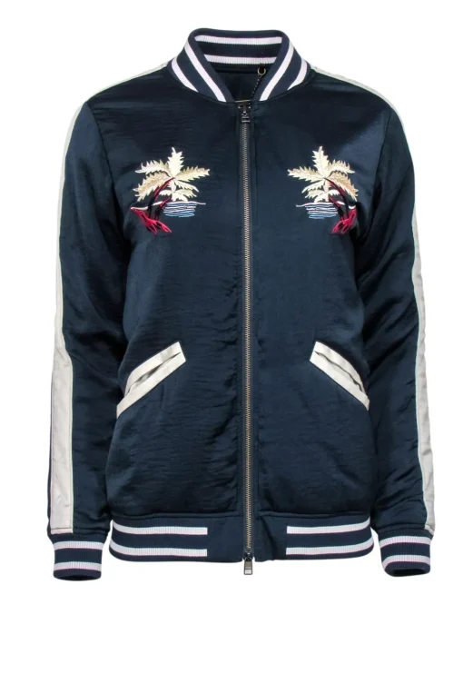 Capulet - Navy Bomber Jacket w/ Palm Tree Embroidery Sz M