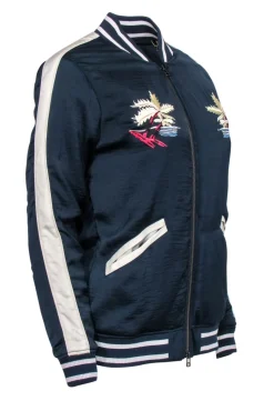Capulet - Navy Bomber Jacket w/ Palm Tree Embroidery Sz M