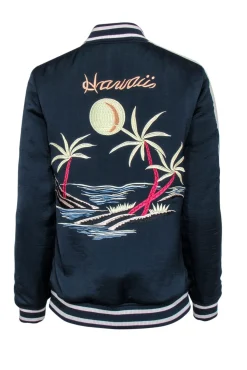 Capulet - Navy Bomber Jacket w/ Palm Tree Embroidery Sz M
