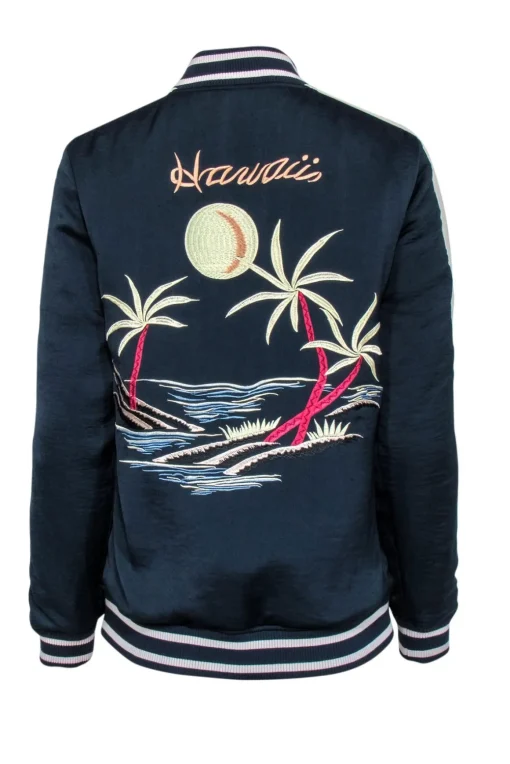 Capulet - Navy Bomber Jacket w/ Palm Tree Embroidery Sz M