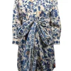 Cara Cara - Blue & Cream Floral Print Poplin Dress Sz S