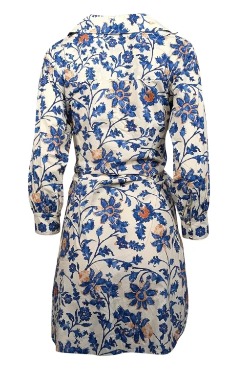 Cara Cara - Blue & Cream Floral Print Poplin Dress Sz S