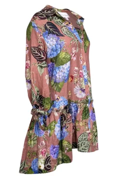 Cara Cara - Caramel Brown w/ Multicolor Floral Print Linen Mini Dress Sz XL