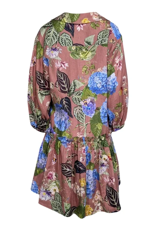 Cara Cara - Caramel Brown w/ Multicolor Floral Print Linen Mini Dress Sz XL