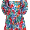 Cara Cara - White w/ Multi Color Floral Print Puff Sleeve Dress Sz XL