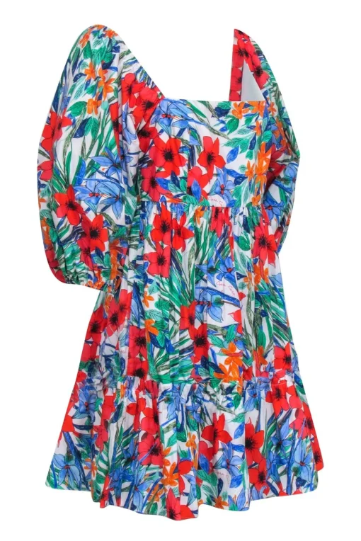 Cara Cara - White w/ Multi Color Floral Print Puff Sleeve Dress Sz XL