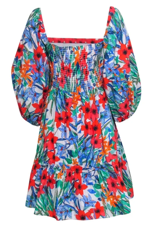 Cara Cara - White w/ Multi Color Floral Print Puff Sleeve Dress Sz XL