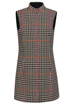 Carlisle - Beige & Multicolor Houndstooth Plaid Button-Up Longline Vest Sz 6