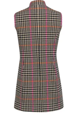 Carlisle - Beige & Multicolor Houndstooth Plaid Button-Up Longline Vest Sz 6