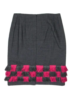 Carlisle - Grey Wool Pencil Skirt w/ Fringe Sz 2