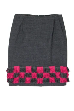 Carlisle - Grey Wool Pencil Skirt w/ Fringe Sz 2