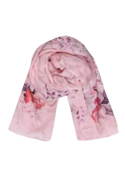 Carlisle Collection - Pink Silk Floral Print Long Scarf