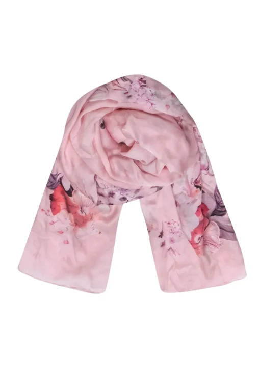 Carlisle Collection - Pink Silk Floral Print Long Scarf