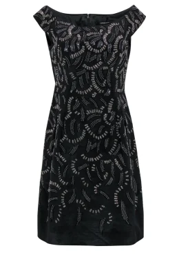 Carmen Marc Valvo - Black Boat Neck Beaded Sheath Dress Sz 6