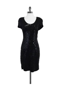 Carmen Marc Valvo - Black Sequin Short Sleeve Dress Sz XS