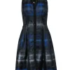 Carmen Marc Valvo - Black & Blue Printed A-Line Collared Dress Sz 2