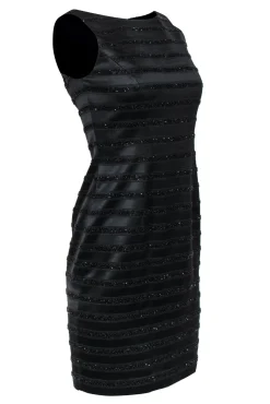Carmen Marc Valvo - Black Striped Beaded Sheath Dress Sz 2