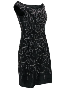 Carmen Marc Valvo - Black Boat Neck Beaded Sheath Dress Sz 6