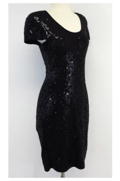 Carmen Marc Valvo - Black Sequin Short Sleeve Dress Sz XS
